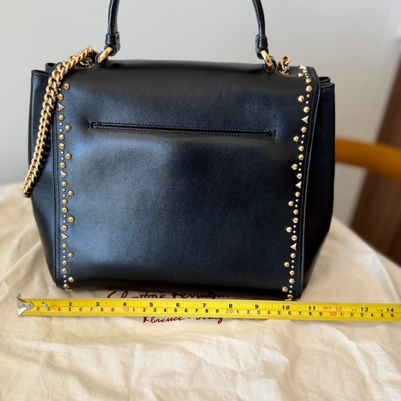 Salvatore Ferragamo Black Leather Satchel with Gold & Silver Studs - Picture 2 of 11